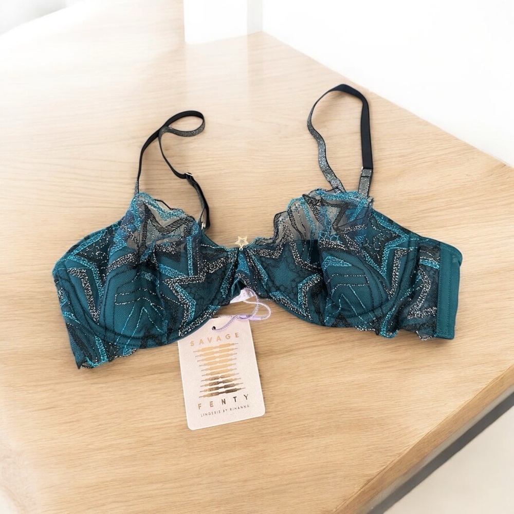 Savage X Fenty Shining Star Half Cup Plunge Bra, Wildflower Blue, 34C, NWT - Picture 3 of 7